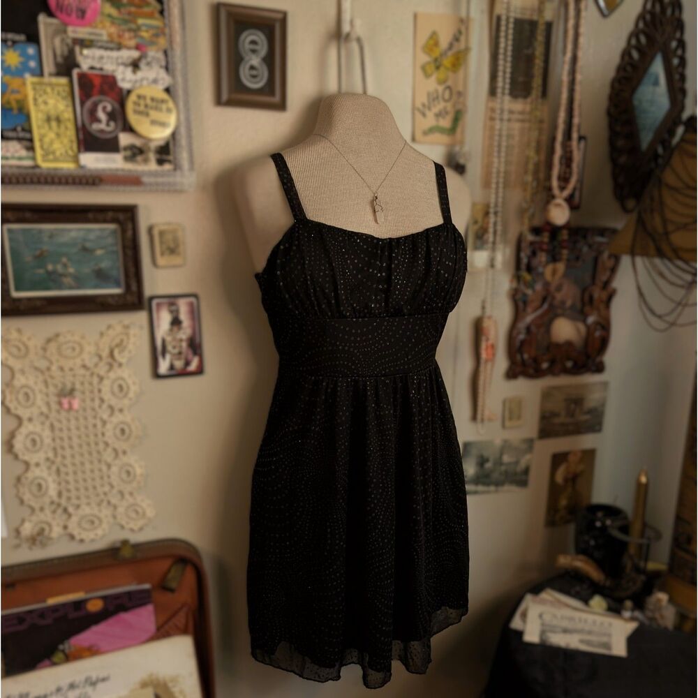 Vintage Sparkly Swirl Print Mini Dress Women's XS Black